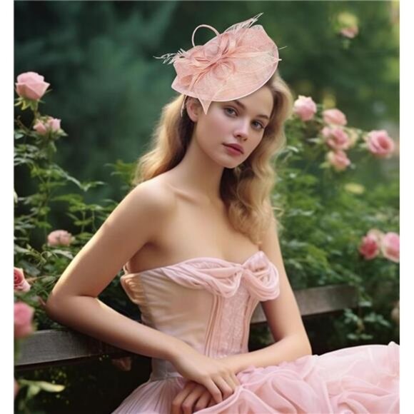 Fascinator Hat Floral Feather Pillbox Derby Hats for Women Wedding - Picture 2 of 8